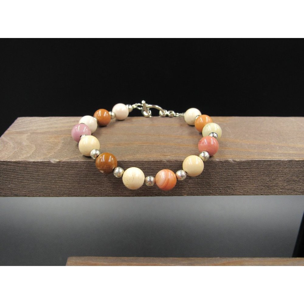 7" Silver Tone Various Color Orb Stone Bracelet Vintage Elegant Beautiful